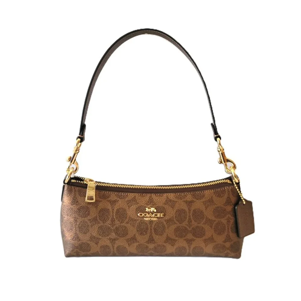 Coach CCL40 Metallic Signature Charlotte Shoulder Handbag Bag Brown Copper - Picture 2 of 7